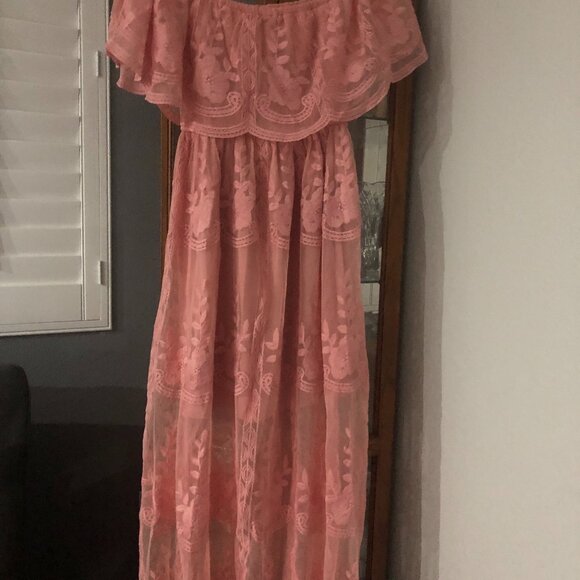 Women's Casual Off Shoulder Lace Maxi Dress Boho White Bridesmaid Wedding Evenin - Picture 3 of 3